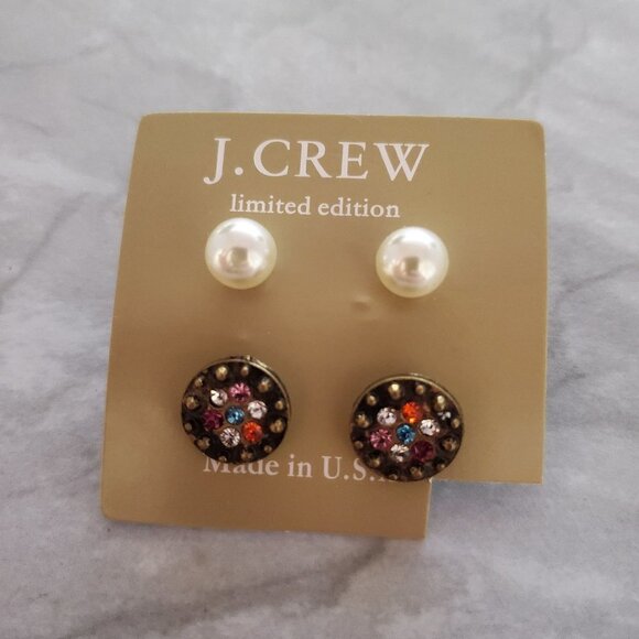 ✨ NEW J.Crew Limited Edition Rhinestones Crystal Pave Colorful Pearl Stud Post - Picture 1 of 4